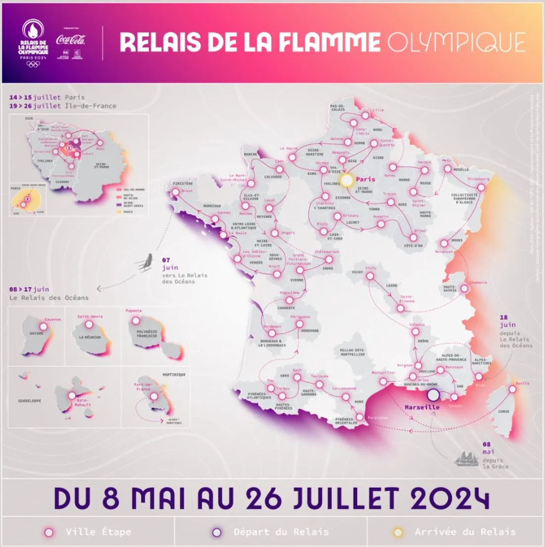 La carte du parcours de la Flamme Olympique