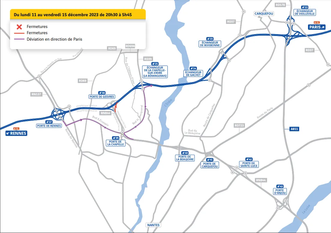 Déviation fermeture bretelle périphérique est vers l’A11