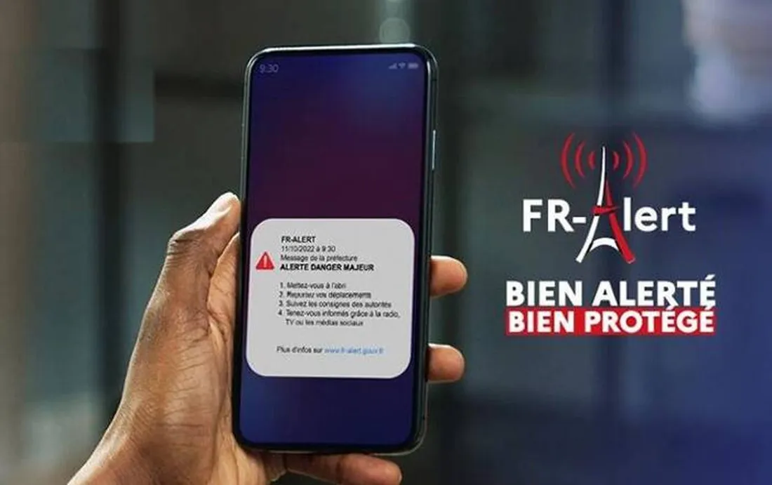 illustration d'un message sms FR-Alert sur un portable 