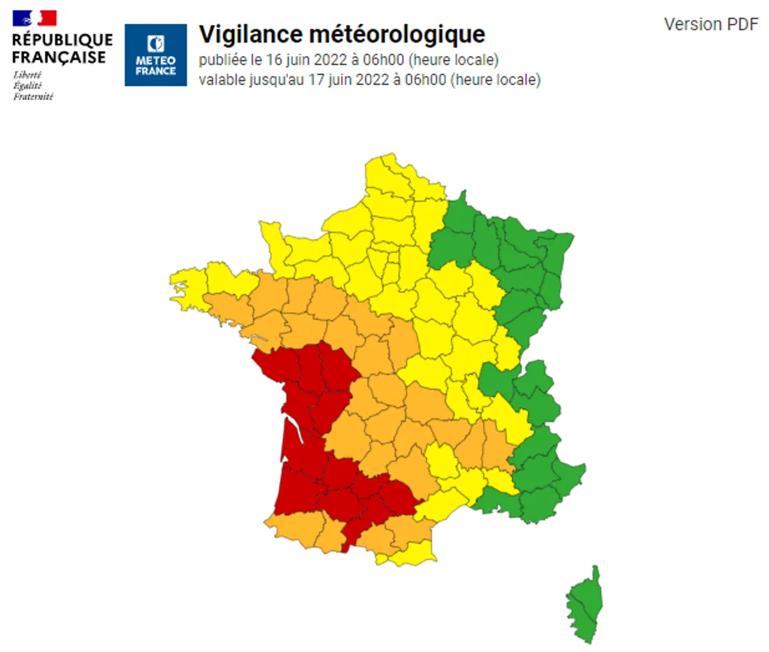 La carte de vigilance à 16H, capture d'écran