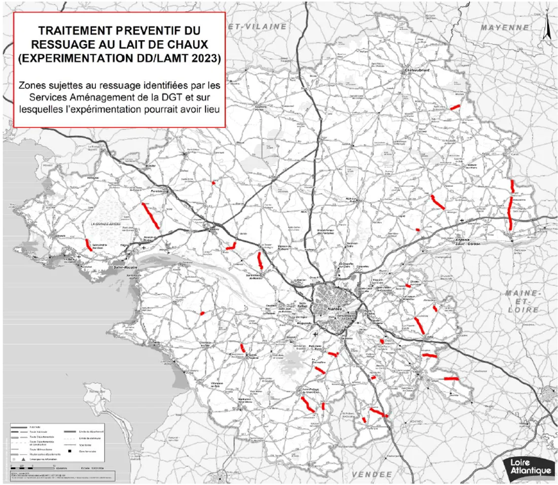 Carte des zones possibles de traitement par lait de chaux