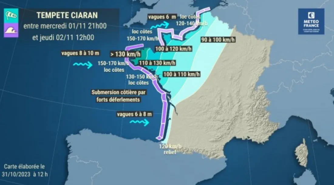 La tempête Ciarán est attendue sur le quart Nord-Ouest du pays