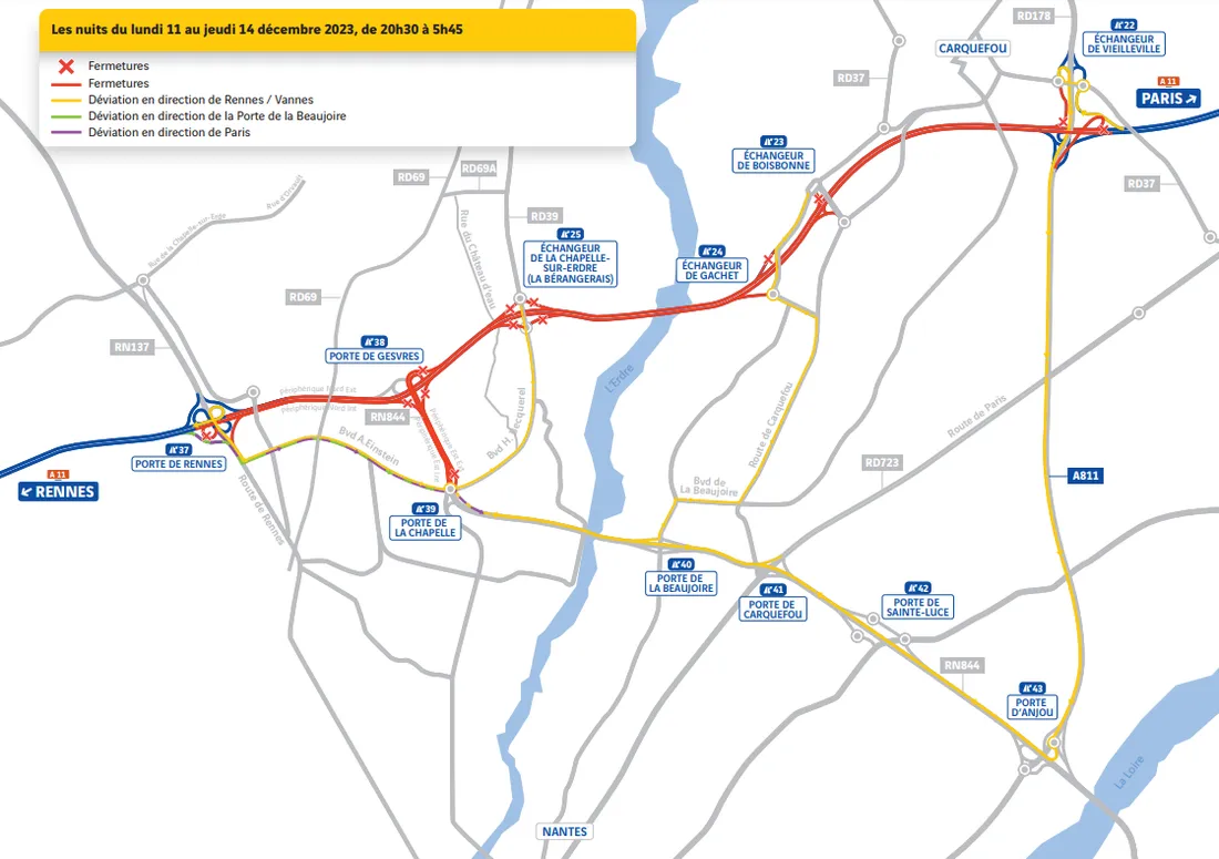 Déviations les nuits du 11 au 14 décembre 2023