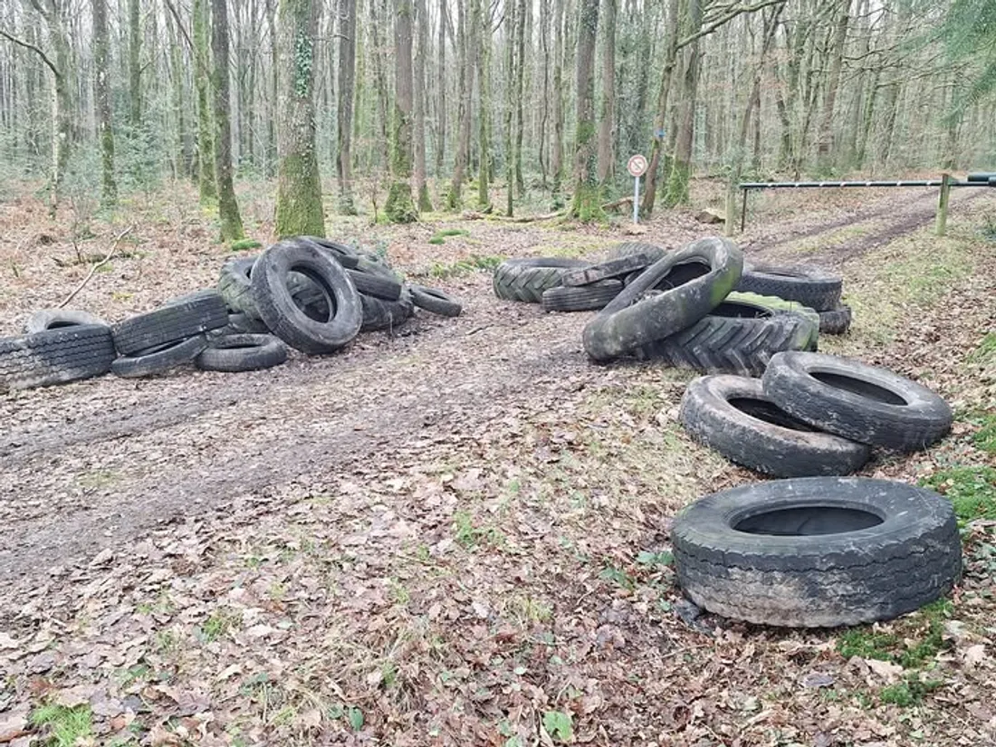Une trentaine de pneus a été déposé illégalement à Saint-Léonard-des-Bois.