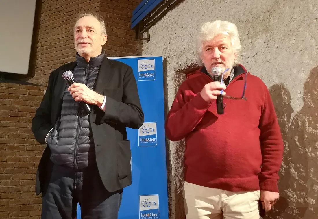 Michel Seydoux et Laurent Charbonnier en présentation lors d'une avant-première du film à Blois.