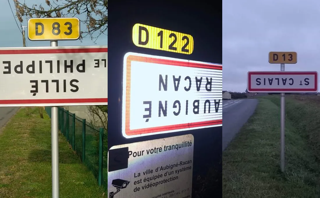 Panneaux à l'envers en Sarthe