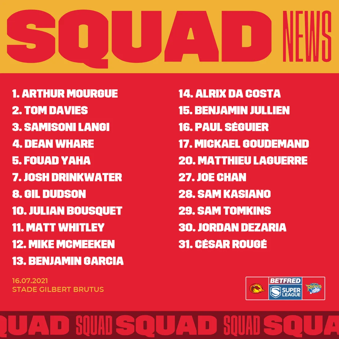 le groupe pour le match 