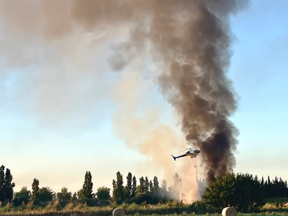 Un incendie dans un champs situé entre les communes de Villelongue-de-la-Salanque et Sainte-Marie