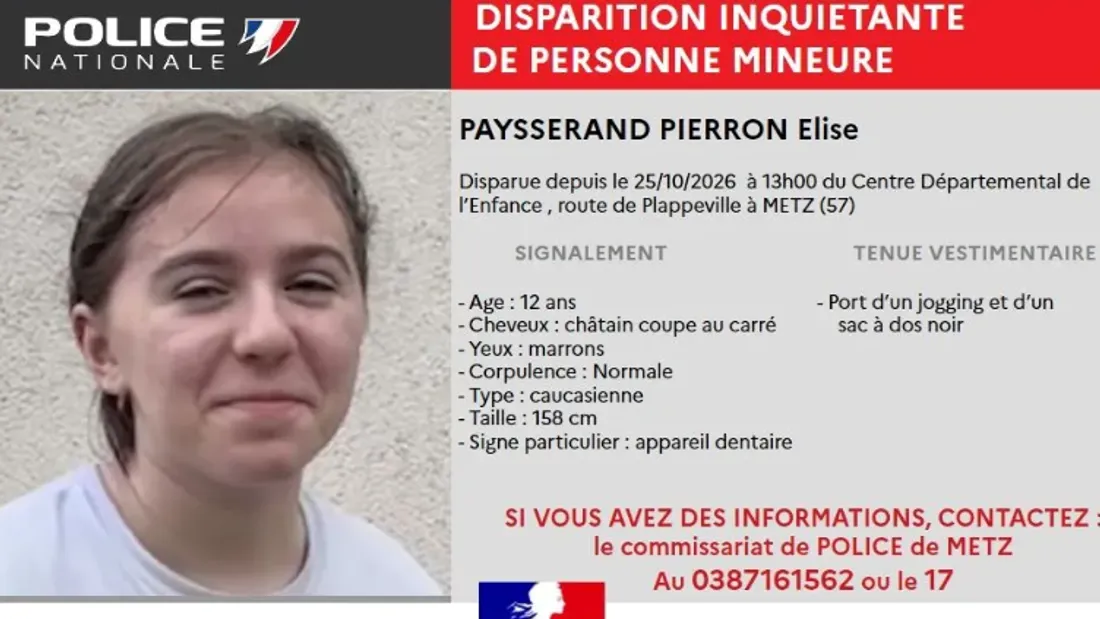 Metz : Elise, 12 ans, est portée disparue 