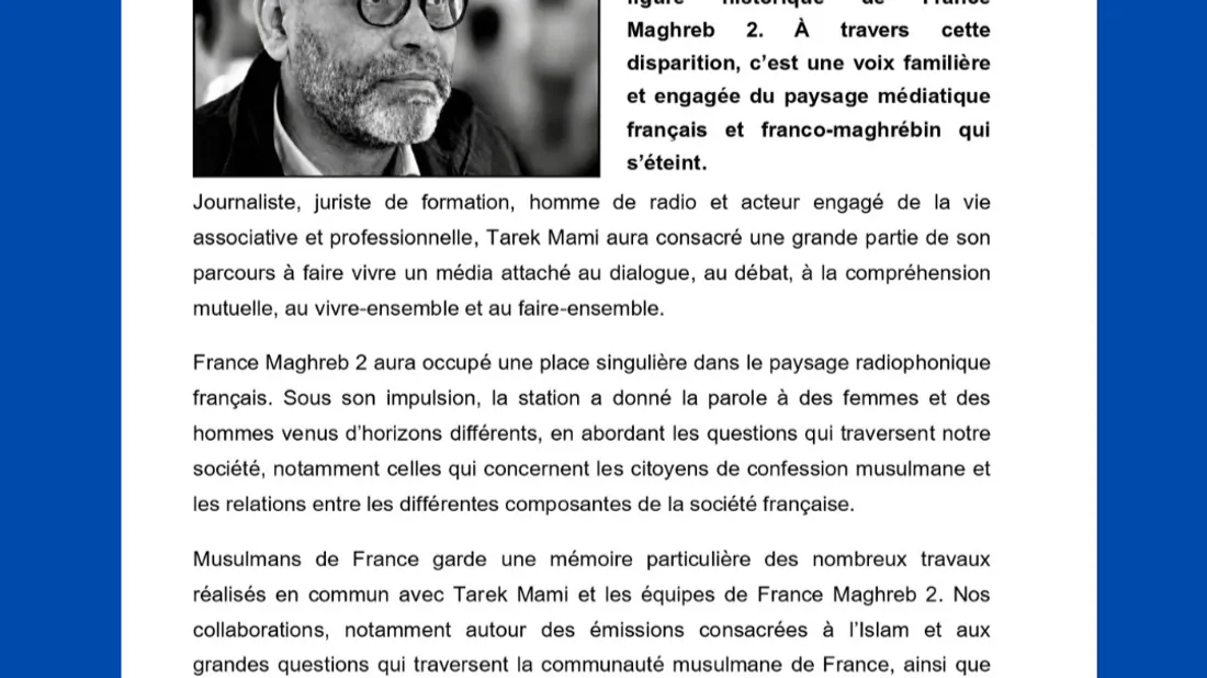 Musulmans de France rend hommage à Tarek Mami