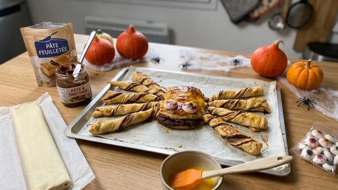 Tarte soleil araignée à la pâte à tartiner pour Halloween 