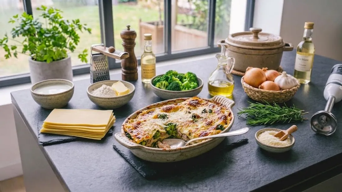 Lasagnes aux brocolis et lapin