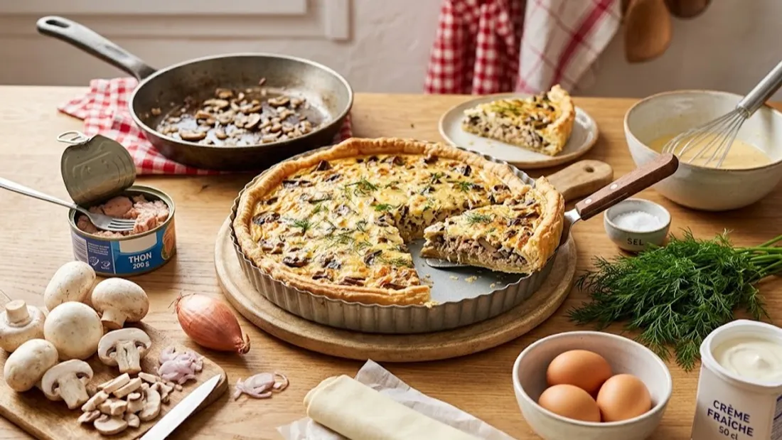 Tarte salée au thon et aux champignons