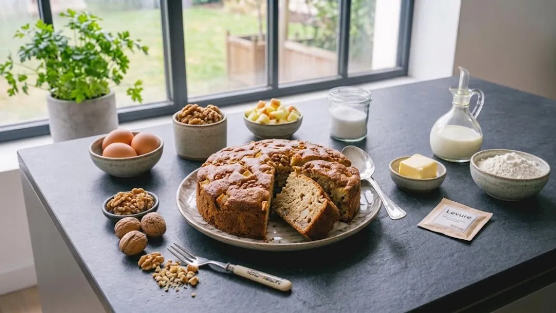 Gâteau moelleux aux pommes et noix