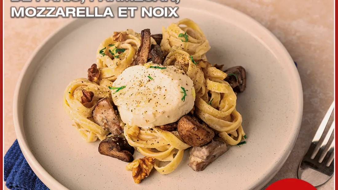 Nids aux champignons de Paris, parmesan, mozzarella et noix avec le...
