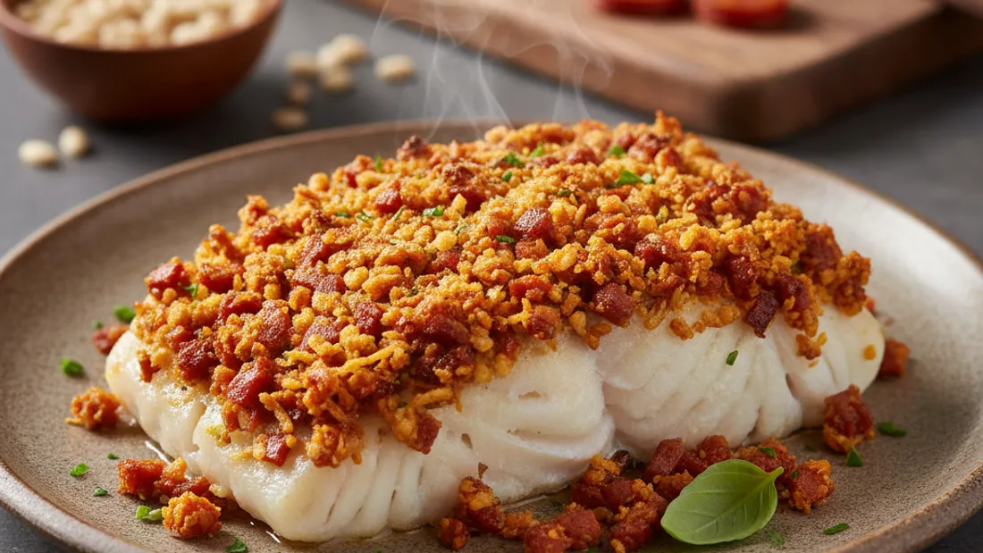 CABILLAUD EN CROÛTE DE CHORIZO