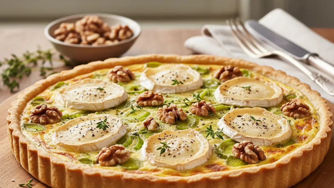 Tarte salée aux poireaux, chèvre et noix
