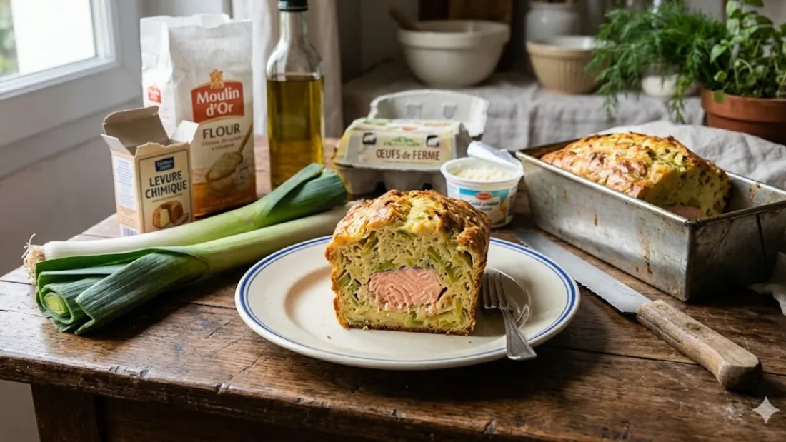 Cake aux poireaux et saumon