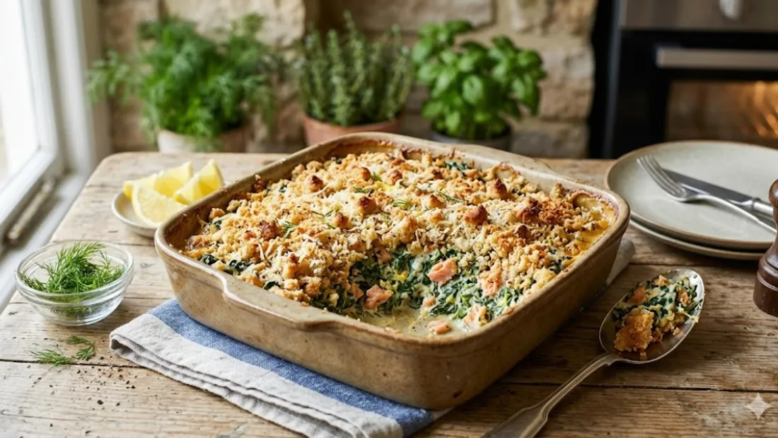 Crumble de saumon fumé aux épinards