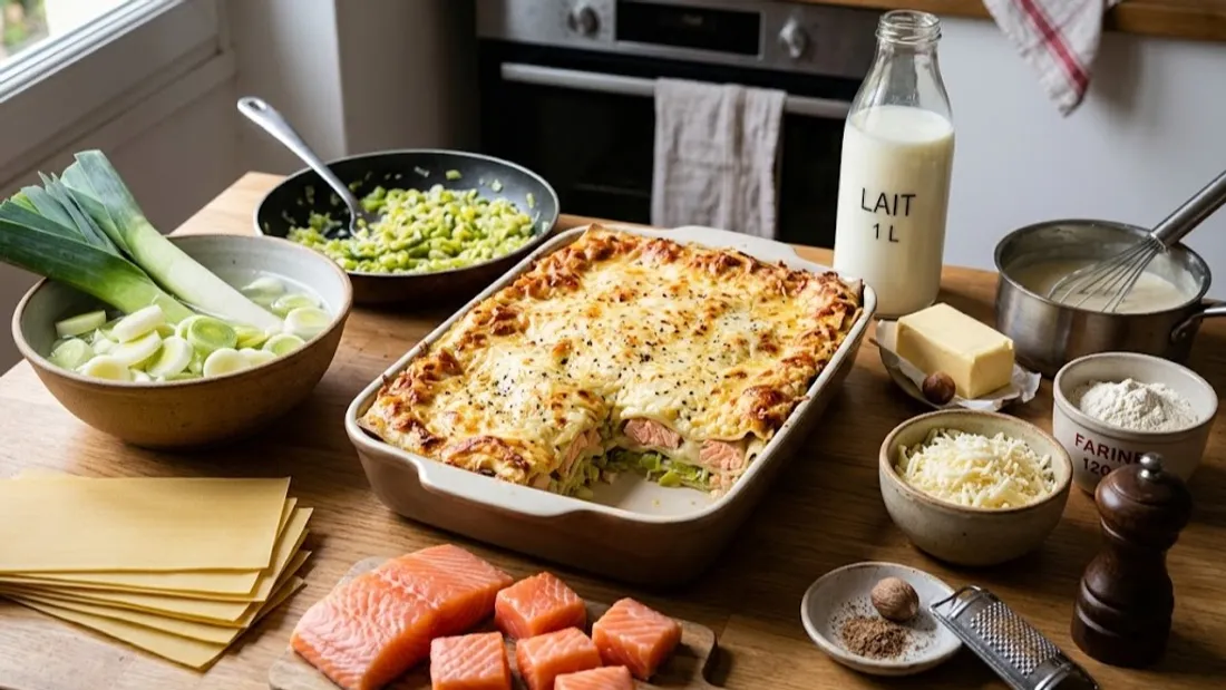 Lasagnes saumon-poireaux