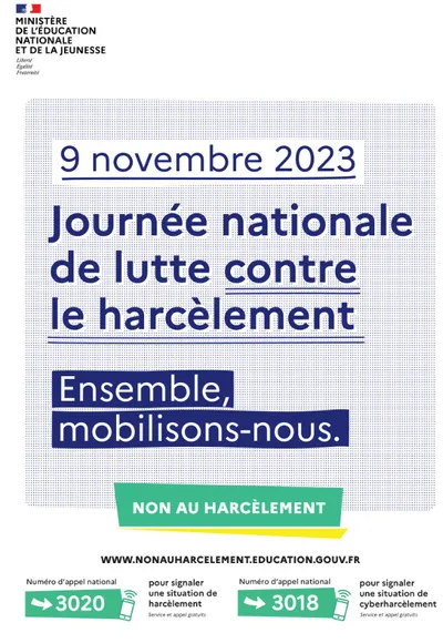 9/11/23 : Journée nationale de lutte contre le harcèlement scolaire