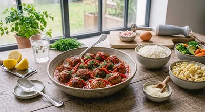 Boulettes de viande à la sauce tomate et poivrons