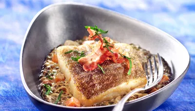 Pavé de morue et lentilles à la moutarde