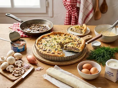 Tarte salée au thon et aux champignons