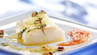 Filet de flétan et sa crème de carotte et potimarron