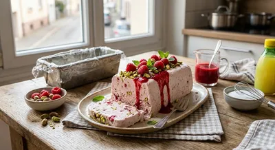 Semifreddo aux framboises et pistaches