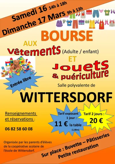 Bourse aux êtement Adulte/enfant et Jouets et puériculture