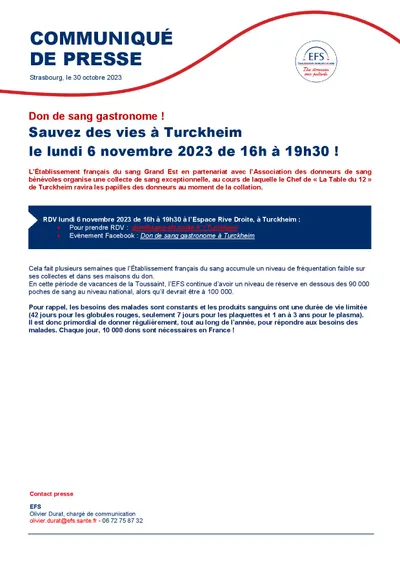 Don de sang gourmand à Turckheim 