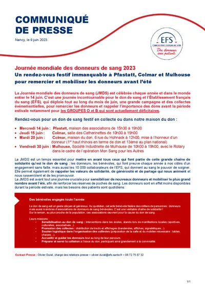 Journée mondiale des donneurs de sang 2023