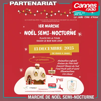 PARTENARIAT CANNES RADIO : LE MARCHE DE NOËL SEMI-NOCTURNE DU BAR-SUR-LOUP