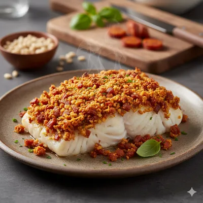 CABILLAUD EN CROÛTE DE CHORIZO