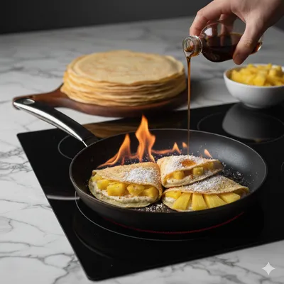  CRÊPES FLAMBÉES À L'ANANAS ET NOIX DE COCO