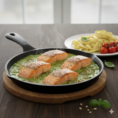 Saumon à la crème et au pesto