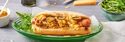 Hot dog aux oignons caramélisés au cidre