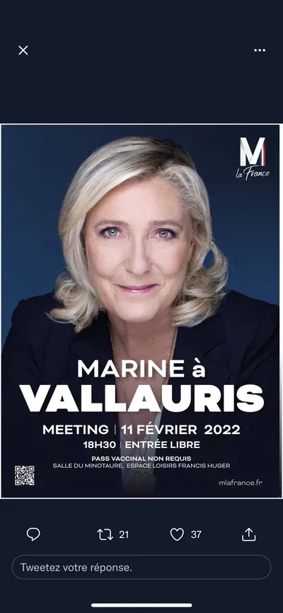 Marine Le PEN sera en meeting aujourd’hui à Vallauris