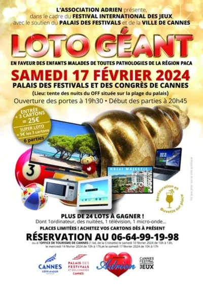 AGENDA : LOTO GEANT LE 17/02/24 AU PROFIT DE L'ASSOCIATION D'ADRIEN