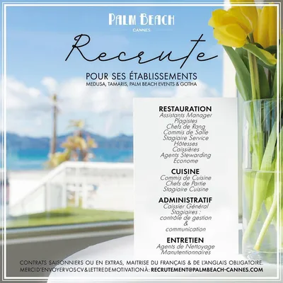 11/12/23 : Le Palm Beach à Cannes recrute