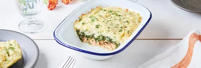 Parmentier de saumon, purée de céleri et épinards