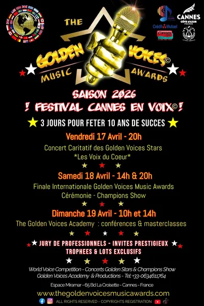 GAGNEZ DES PLACES POUR "THE GOLDEN VOICES MUSIC AWARDS" A CANNES