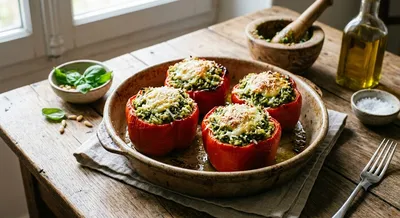 Poivrons farcis de riz au pesto