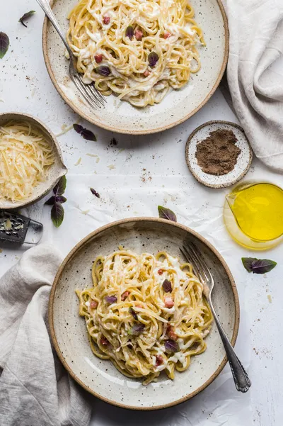 Pâtes carbonara et champignons