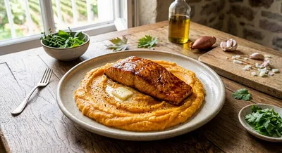 Saumon laqué au sirop d'érable et purée de patates douces