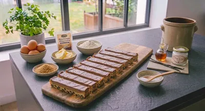 Barres gourmandes en 3 couches : cookies, caramel et chocolat