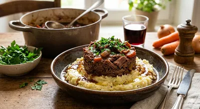 EFFILOCHÉ DE BŒUF ET ÉCRASÉ DE POMMES DE TERRE