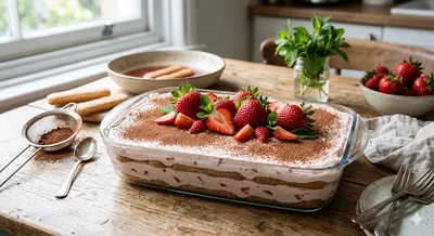 Tiramisu léger aux fraises et mascarpone (sans œufs)