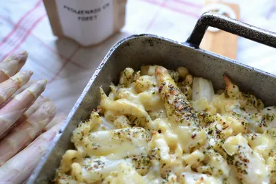 Gratin de spaetzle et asperges blanches d’Alsace